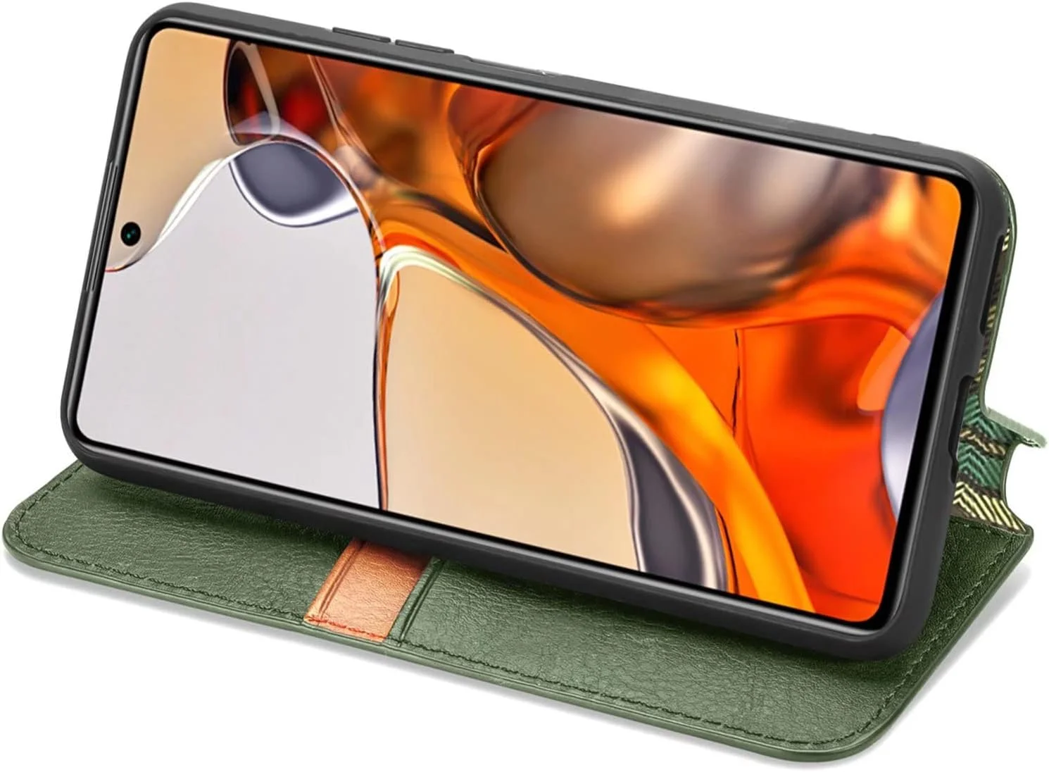 کاور گوشی نوکیا C12 Pro، دارای جای کارت، پایه نگهدارنده، TPU + چرم PU، کاور محافظ تاشو برای نوکیا C12 Pro. (سبز)