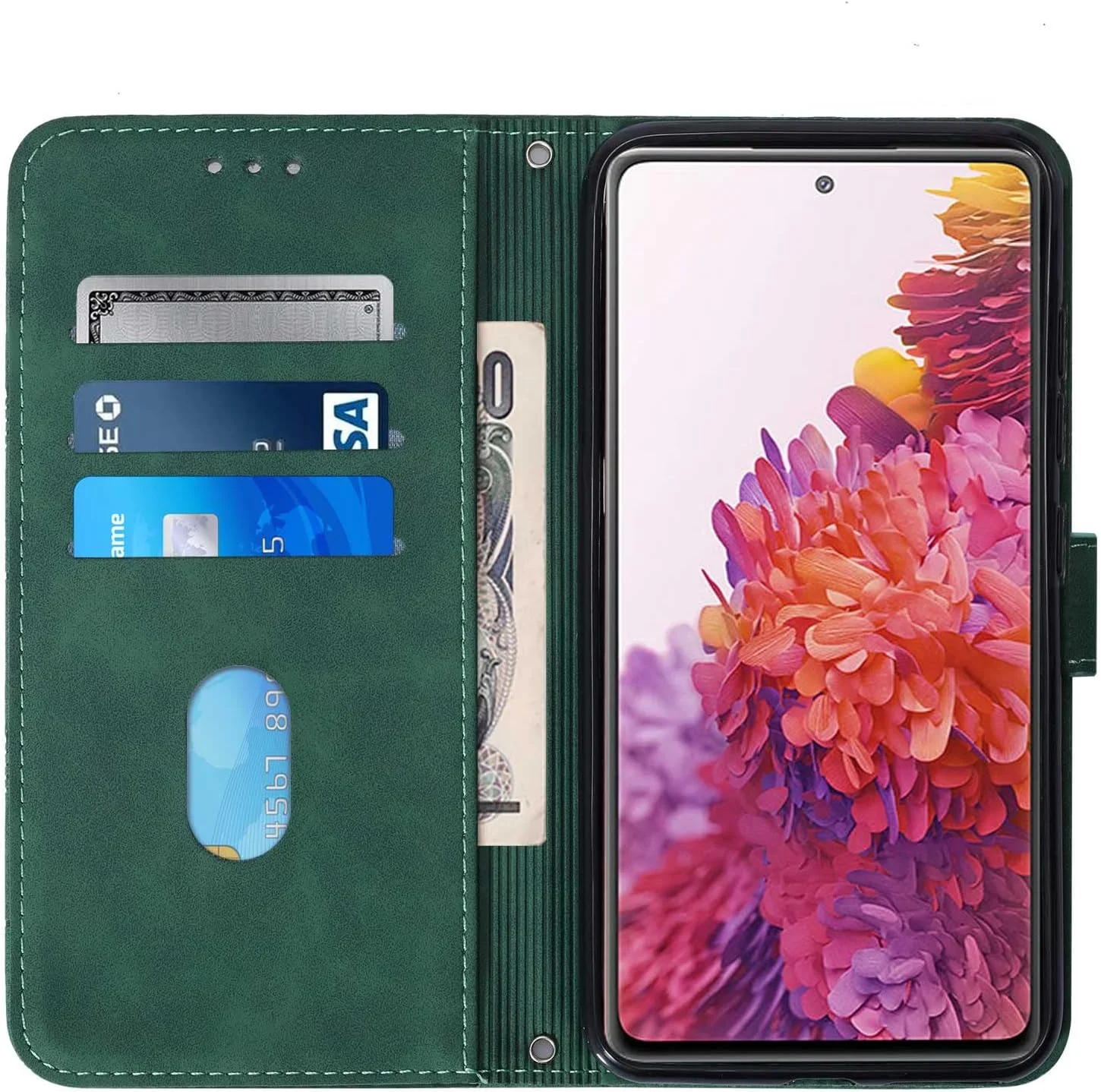 کاور گوشی نوکیا C32 لمکسلرز، کیف پول چرمی PU با قابلیت تاشو، مقاوم در برابر ضربه، دارای استند مغناطیسی و جای کارت، رنگ سبز YB SW