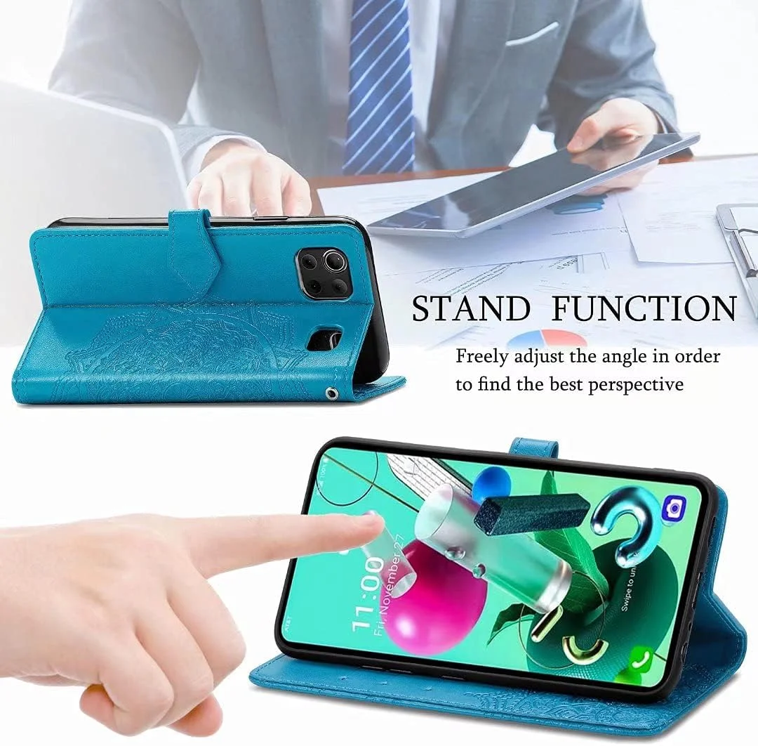 کاور گوشی RanTuo برای نوکیا C12 Pro، دارای جای کارت، پایه نگهدارنده، TPU + چرم PU، کاور محافظ تاشو برای نوکیا C12 Pro. (آبی)