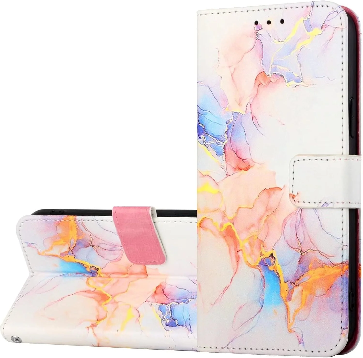 کاور گوشی برای نوکیا C12 Pro، دارای جای کارت، پایه نگهدارنده، TPU + چرم PU، کاور محافظ تاشو برای نوکیا C12 Pro (طرح سنگ مرمر کهکشانی سفید)