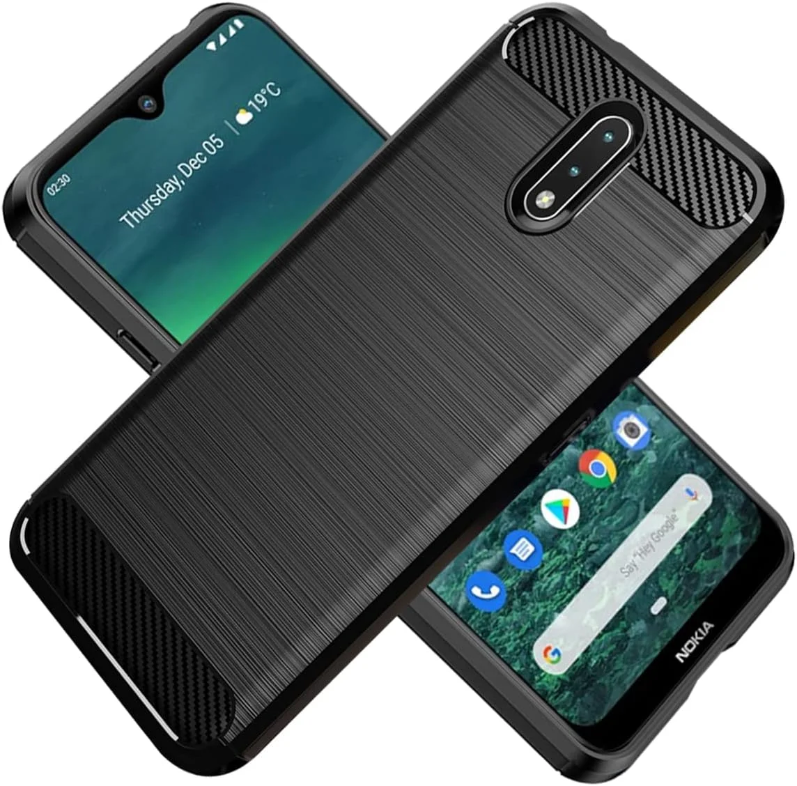 قاب گوشی KOARWVC برای نوکیا 2.3 مدل TA-1211 TA-1214، فیبر کربنی ضد ضربه، محافظ ضد خش، پوشش پشتی TPU نرم، قاب محافظ برای نوکیا 2.3 (مشکی)