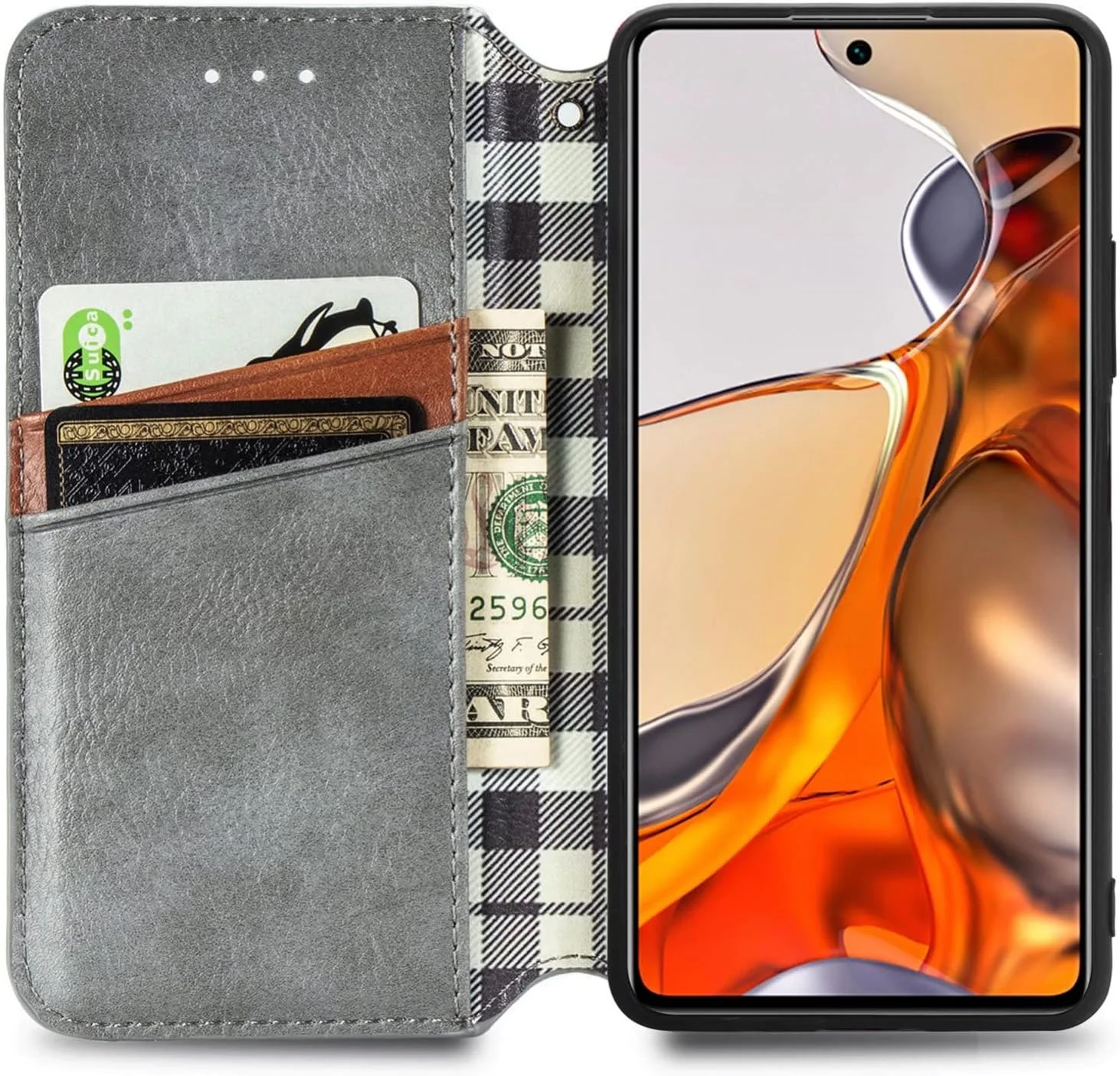 کاور گوشی RanTuo برای نوکیا 4.2، دارای جای کارت، پایه نگهدارنده، TPU + چرم PU، کاور محافظ تاشو برای نوکیا 4.2 (خاکستری)