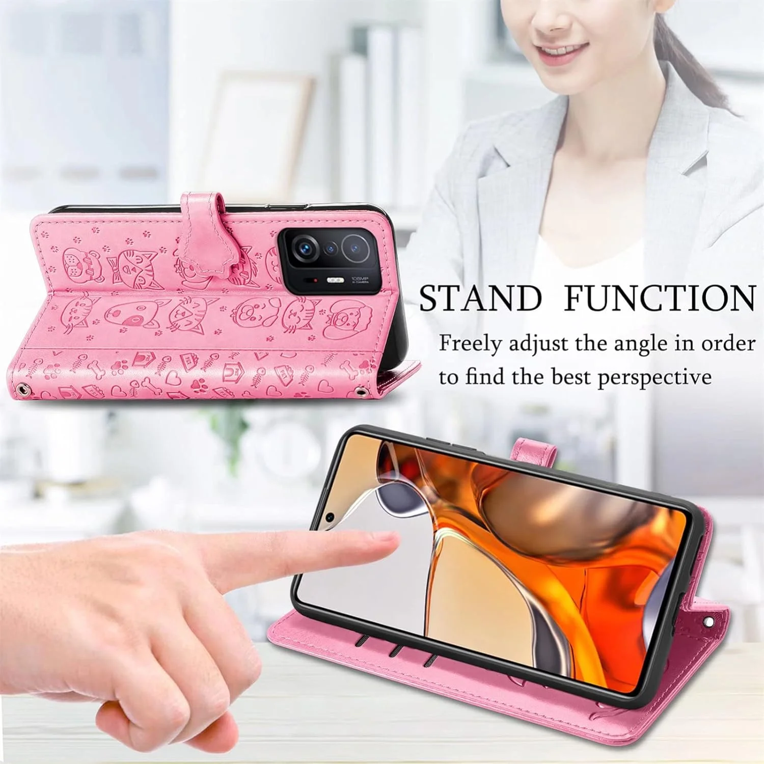 کاور گوشی نوکیا C2 ویرایش دوم، دارای جای کارت، پایه نگهدارنده، TPU + چرم PU، کاور محافظ تاشو برای نوکیا C2 ویرایش دوم (صورتی)