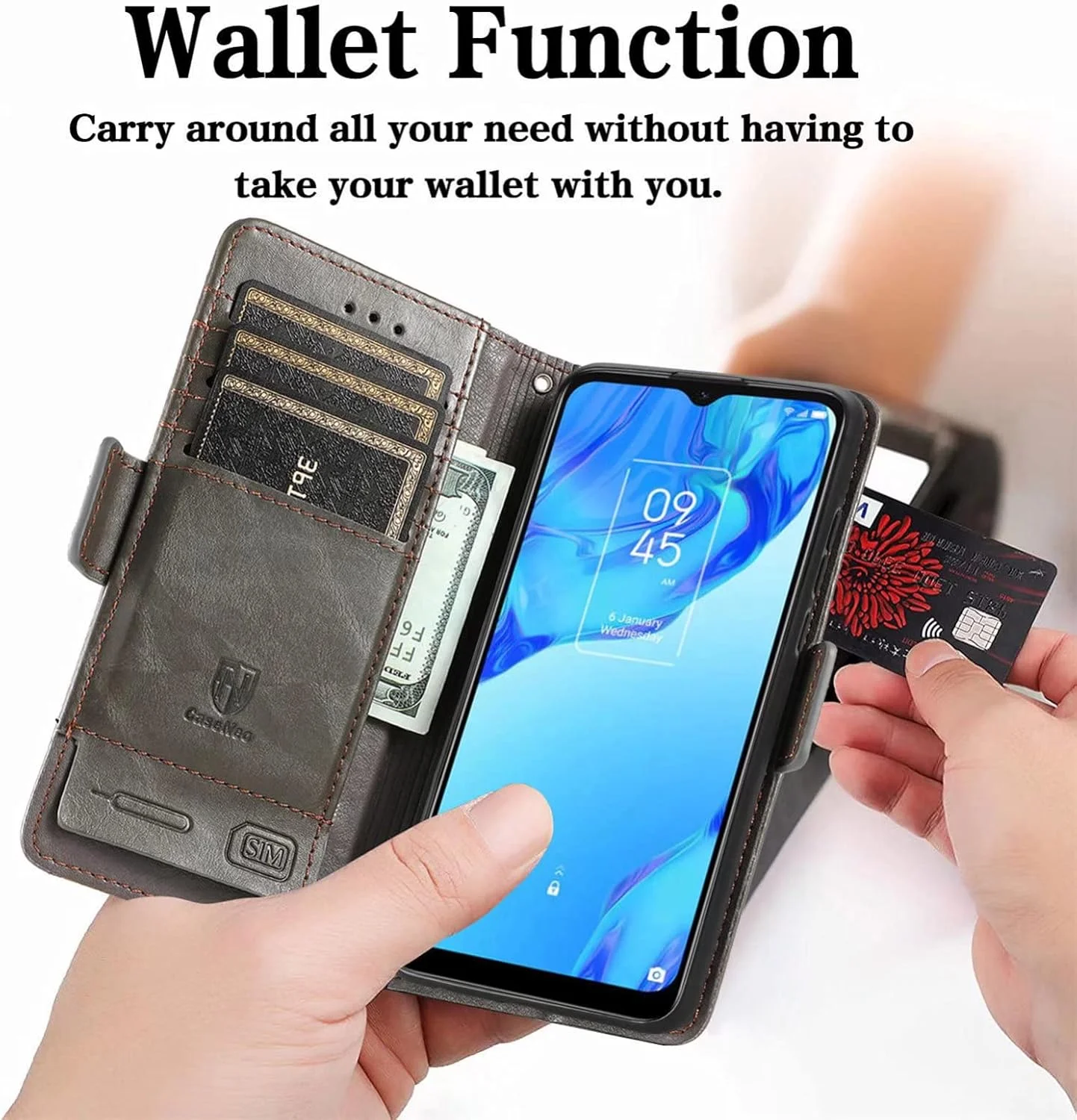 کاور گوشی نوکیا C21، دارای جای کارت، پایه نگهدارنده، TPU + چرم PU، کاور محافظ تاشو برای نوکیا C21 (خاکستری)