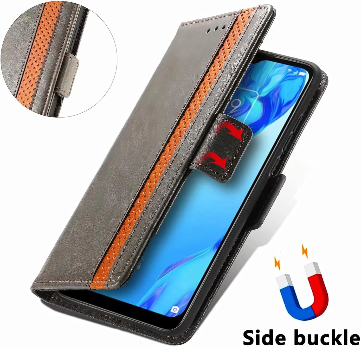 کاور گوشی نوکیا C21، دارای جای کارت، پایه نگهدارنده، TPU + چرم PU، کاور محافظ تاشو برای نوکیا C21 (خاکستری)