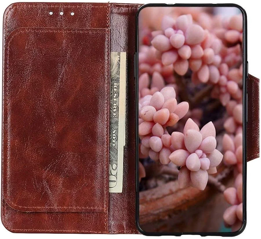 کاور گوشی نوکیا C1 پلاس، دارای جای کارت، پایه نگهدارنده، TPU + چرم PU، کاور محافظ تاشو برای نوکیا C1 پلاس. (قهوه ای)