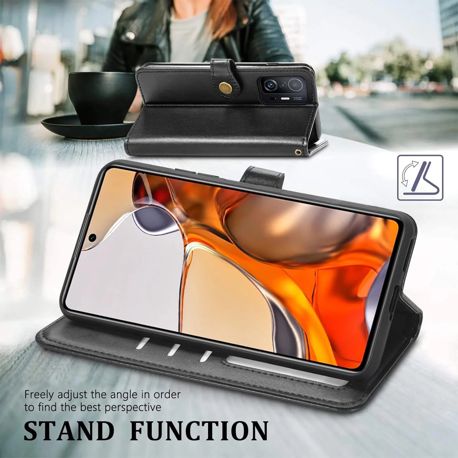 کاور گوشی RanTuo برای نوکیا C01 Plus، دارای جای کارت، پایه نگهدارنده، TPU + چرم PU، کاور محافظ تاشو برای نوکیا C01 Plus. (مشکی)