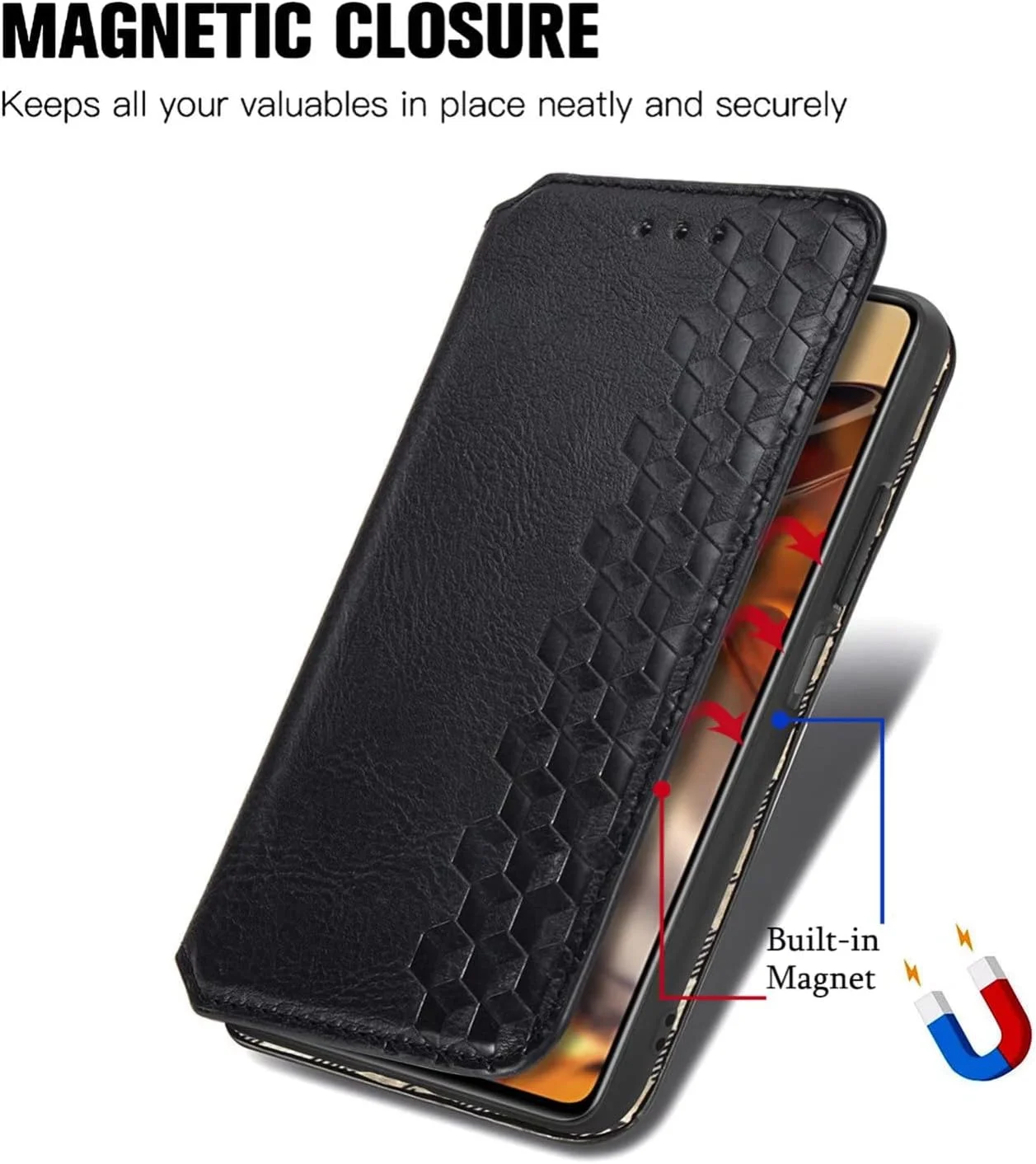 کاور گوشی RanTuo برای نوکیا 3.4، دارای جای کارت، پایه نگهدارنده، TPU + چرم PU، کاور محافظ تاشو برای نوکیا 3.4. (مشکی)