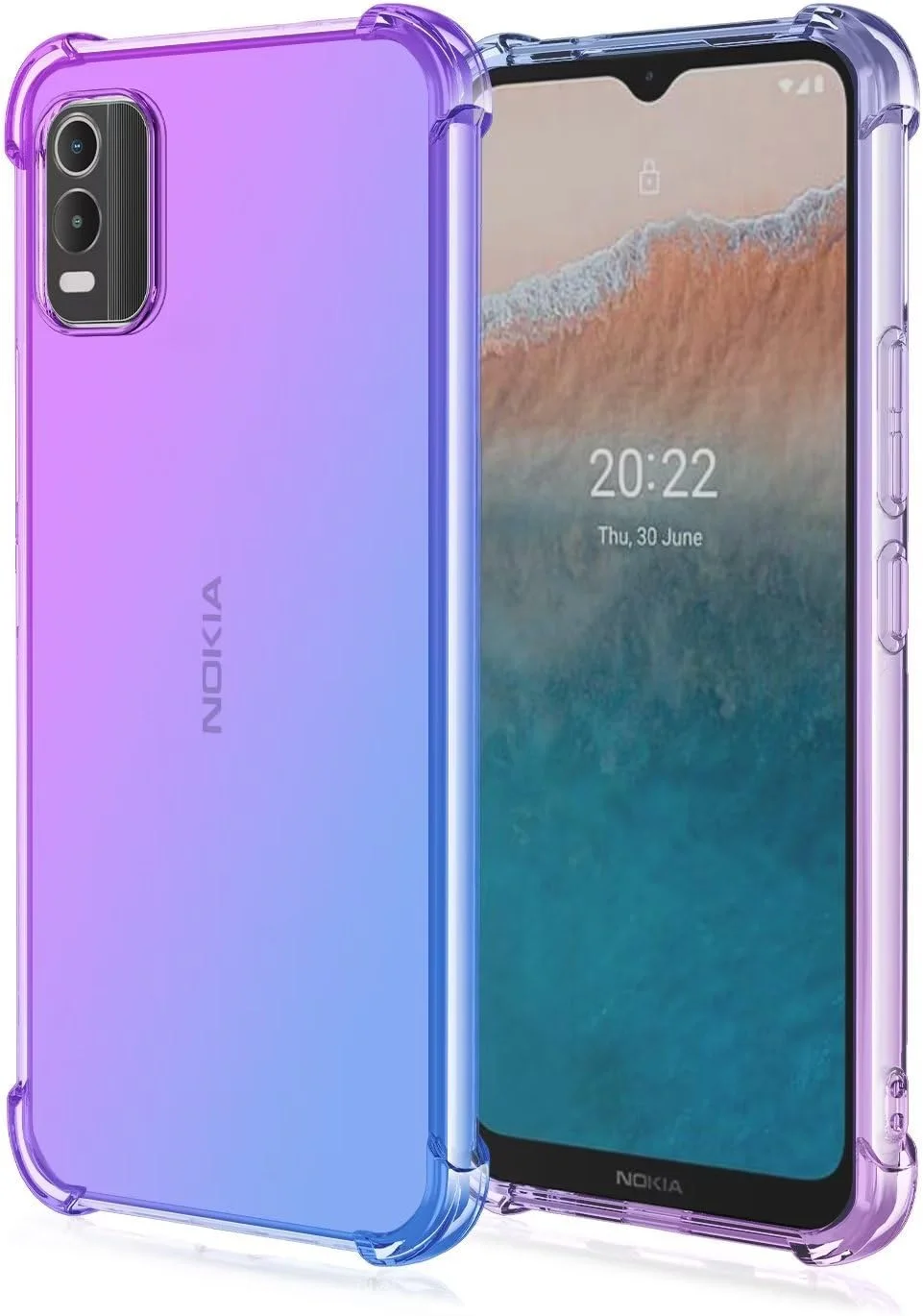 کاور گوشی موبایل تاپ‌می مناسب برای نوکیا C32 (6.5 اینچ)، کاور سیلیکونی TPU نرم با رنگ گرادیان شفاف - آبی بنفش