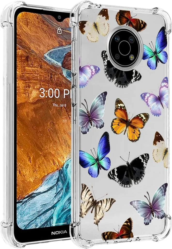 قاب محافظ یریبل برای نوکیا G300، قاب زیبا برای نوکیا G300 5G، کاور سیلیکونی ژله ای نرم و منعطف با سپر ضربه گیر شفاف برای نوکیا G300 (طرح پروانه)