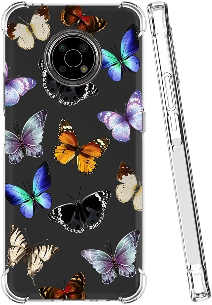 قاب محافظ یریبل برای نوکیا G300، قاب زیبا برای نوکیا G300 5G، کاور سیلیکونی ژله ای نرم و منعطف با سپر ضربه گیر شفاف برای نوکیا G300 (طرح پروانه)