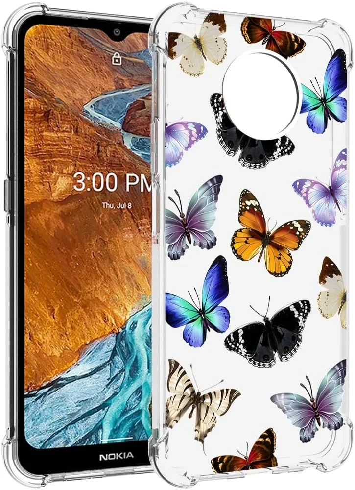 قاب محافظ یریبل برای نوکیا G300، قاب زیبا برای نوکیا G300 5G، کاور سیلیکونی ژله ای نرم و منعطف با سپر ضربه گیر شفاف برای نوکیا G300 (طرح پروانه)