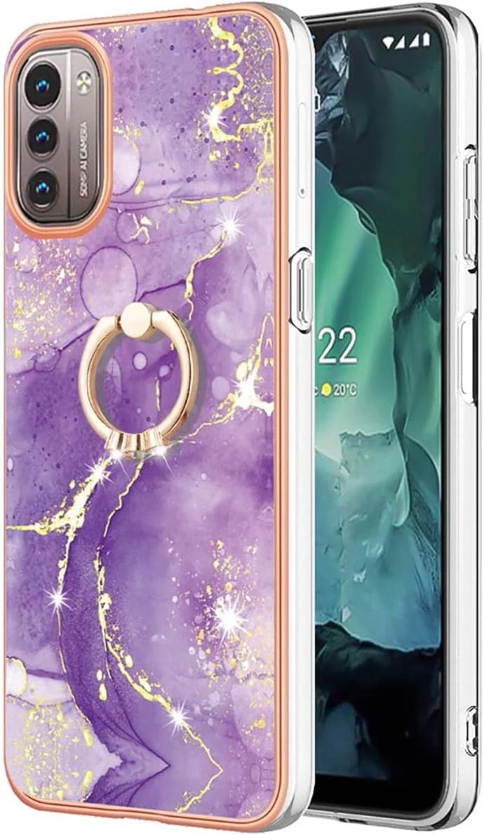 قاب باریک گوشی برای نوکیا G21، قاب برای نوکیا G11، طرح مرمر IMD با پایه حلقه ای براق برای دختران، محافظ لنز دوربین و صفحه نمایش برای نوکیا G21/نوکیا G11، بنفش ZHDD قاب باریک گوشی برای نوکیا G21، قاب برای نوکیا G11، طرح مرمر IMD با پایه حلقه ای براق برای دختران، محافظ لنز دوربین و صفحه نمایش برای نوکیا G21/نوکیا G11، بنفش ZHDD