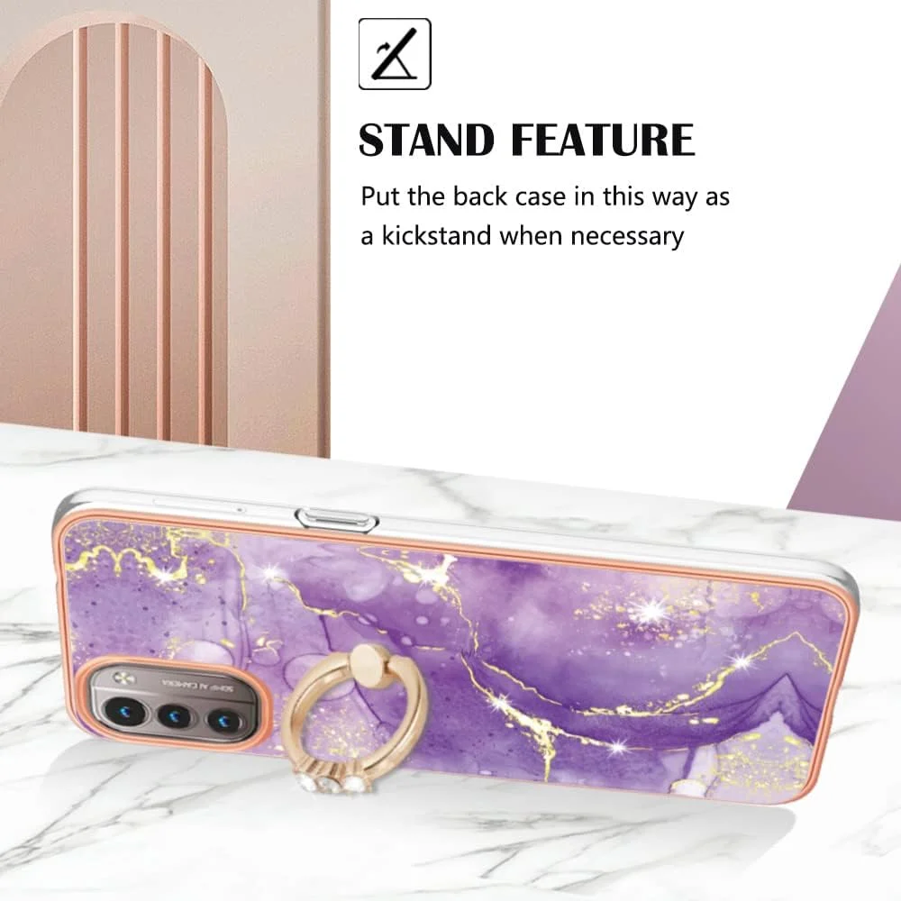 قاب باریک گوشی برای نوکیا G21، قاب برای نوکیا G11، طرح مرمر IMD با پایه حلقه ای براق برای دختران، محافظ لنز دوربین و صفحه نمایش برای نوکیا G21/نوکیا G11، بنفش ZHDD