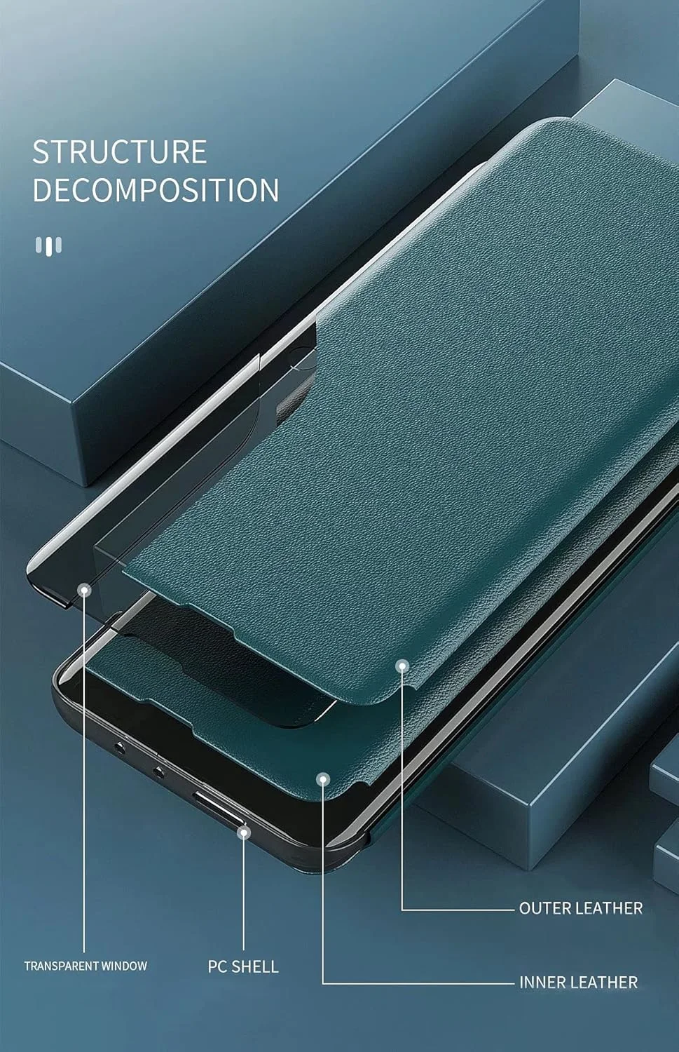 کاور گوشی نوکیا C21 مدل RanTuo، کاور هوشمند آهنربایی، استند تاشو، ضد ضربه، ضد خش، کاور گوشی برای نوکیا C21 (آبی)