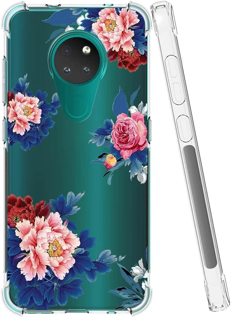 قاب گوشی برای نوکیا 6.2، قاب نوکیا 7.2 مدل TA-1193 برای دختران، کاور محافظ پشتی TPU نرم و انعطاف پذیر با طرح ضد ضربه و شفاف برای نوکیا 7.2 (گل آبی)