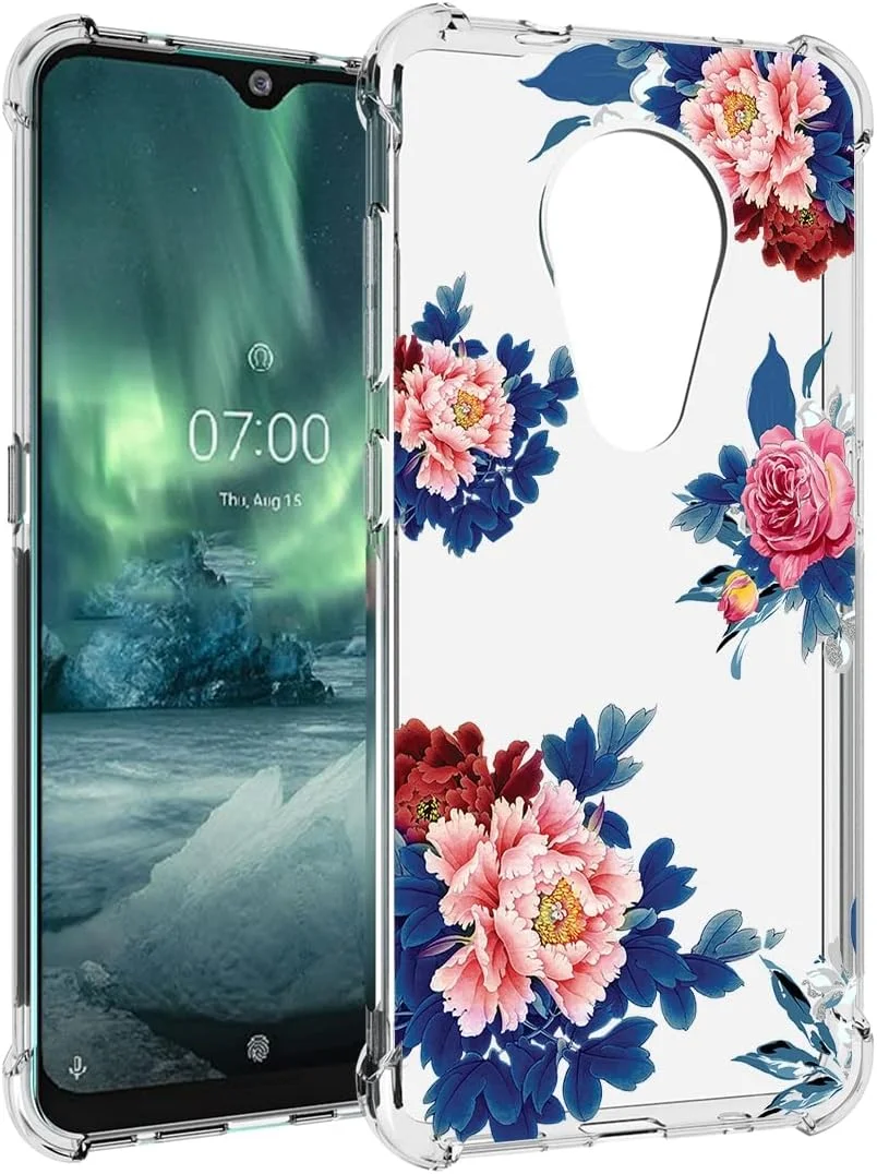 قاب گوشی برای نوکیا 6.2، قاب نوکیا 7.2 مدل TA-1193 برای دختران، کاور محافظ پشتی TPU نرم و انعطاف پذیر با طرح ضد ضربه و شفاف برای نوکیا 7.2 (گل آبی)
