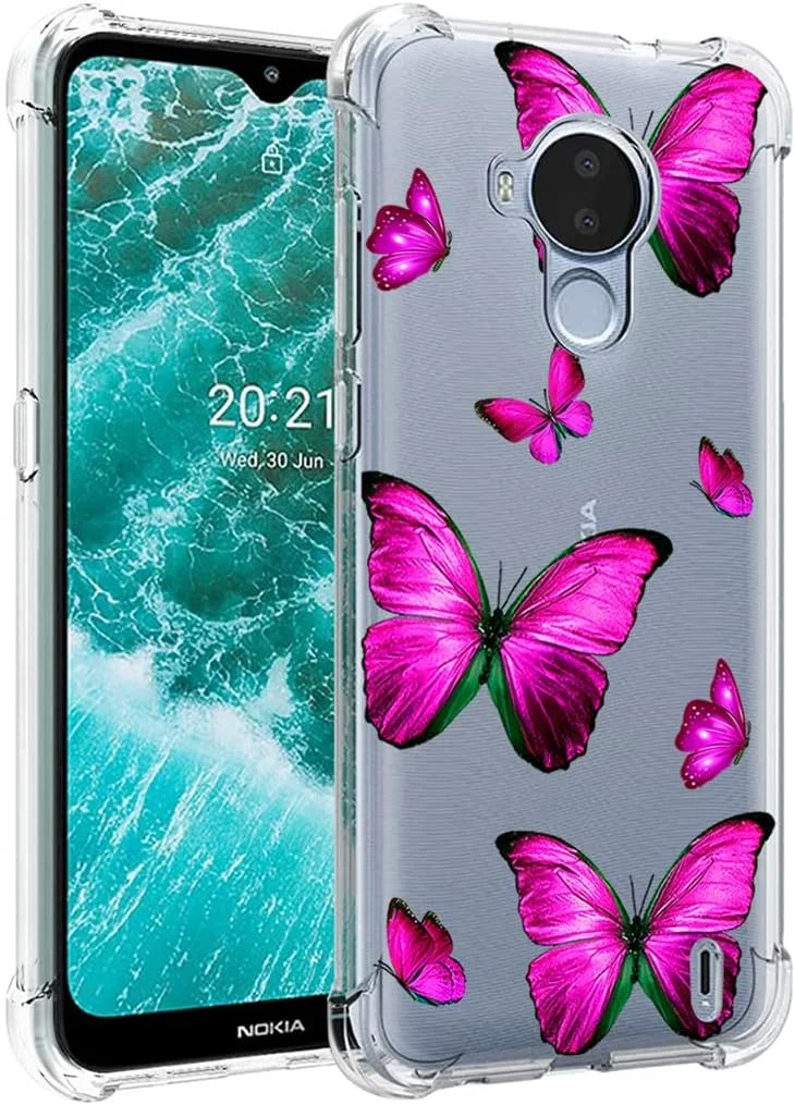 قاب گوشی نوکیا C30، مدل TA-1357 TA-1377، قاب زیبا، بامپر انعطاف پذیر TPU، کاور سیلیکونی نرم و لاستیکی برای گوشی نوکیا C30 (پروانه رز)