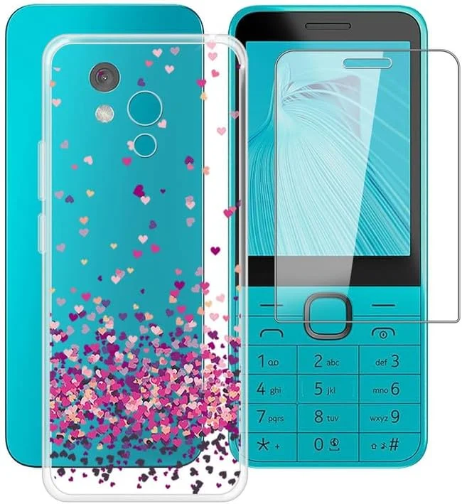 کاور محافظ گوشی نوکیا 235 4G 2024 (2.8 اینچ) به همراه محافظ صفحه نمایش شیشه ای، کاور بامپر شفاف و بسیار نازک سیلیکونی ضد ضربه برای نوکیا 235 4G 2024 – طرح قلب قرمز