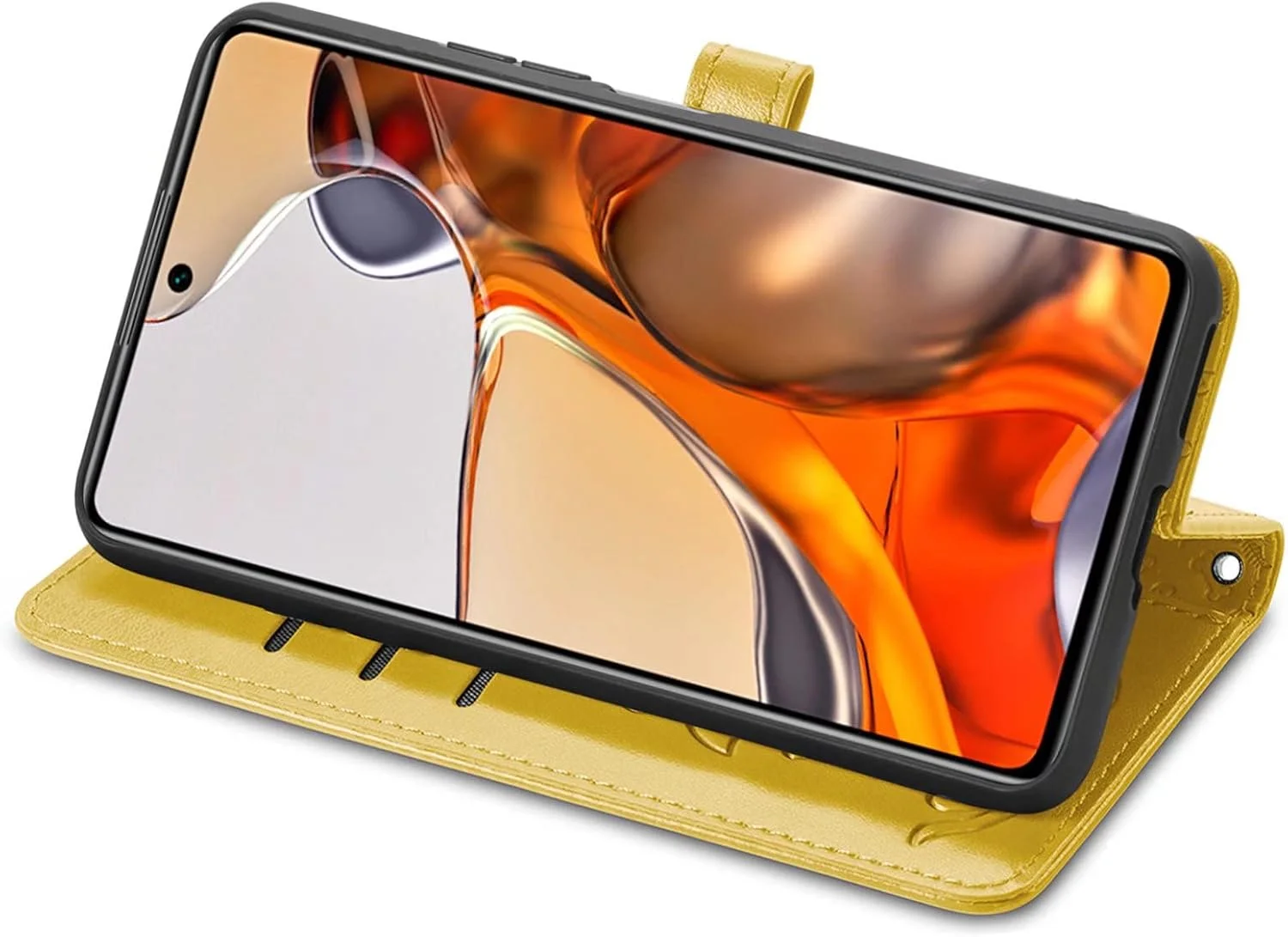 کاور گوشی نوکیا X30، دارای جای کارت، پایه نگهدارنده، TPU + چرم PU، کاور محافظ تاشو برای نوکیا X30 (زرد)