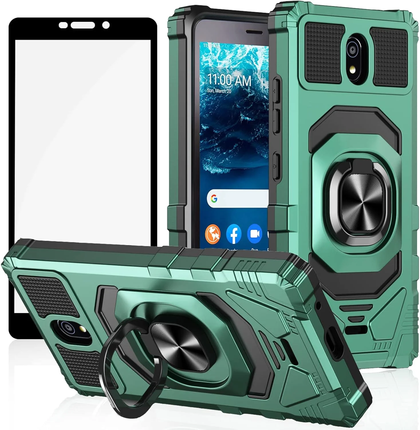 قاب گوشی موبایل آیلیبر برای نوکیا C100، کاور محافظ صفحه نمایش، استند انگشتی حلقه ای برای هولدر مغناطیسی خودرو، محافظ ضد ضربه و مقاوم برای نوکیا C100 - سبز