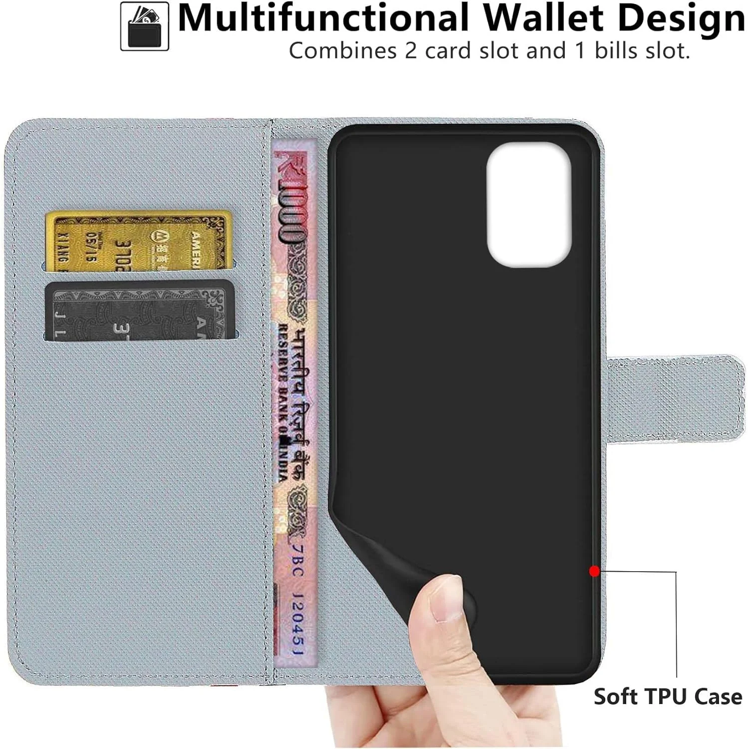 کیف چرمی برای نوکیا G11 / نوکیا G21، کیف محافظ گوشی با قابلیت ضد ضربه، دارای درگاه کارت مغناطیسی و پایه نگهدارنده