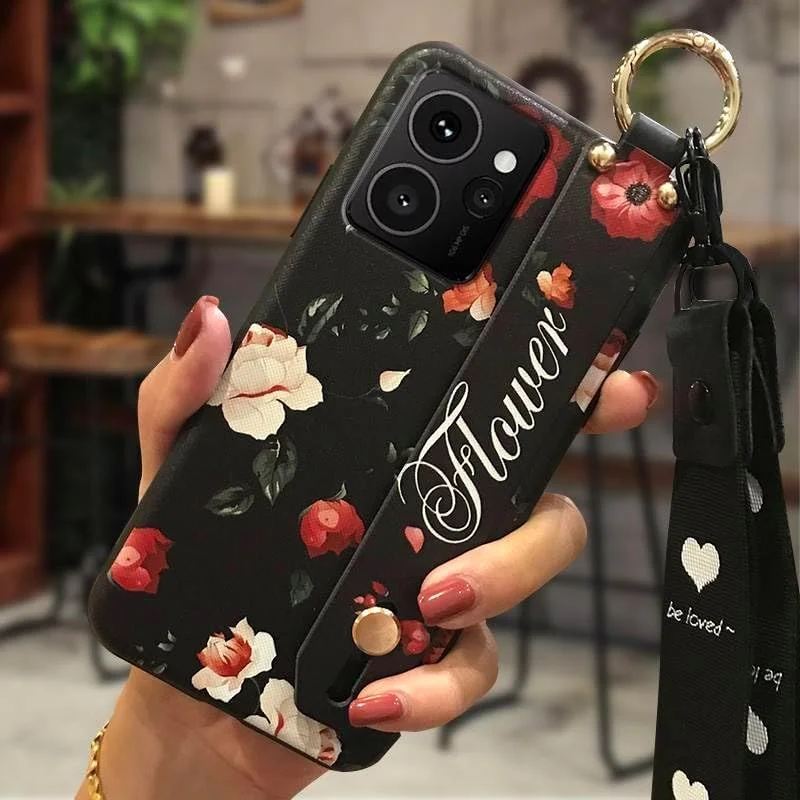 قاب گوشی سازگار با نوکیا HMD Skyline، کاور پشتی ضد ضربه نرم، بند مچی بادوام، طراحی بند گردنی، حلقه بند انگشتی طرح گل