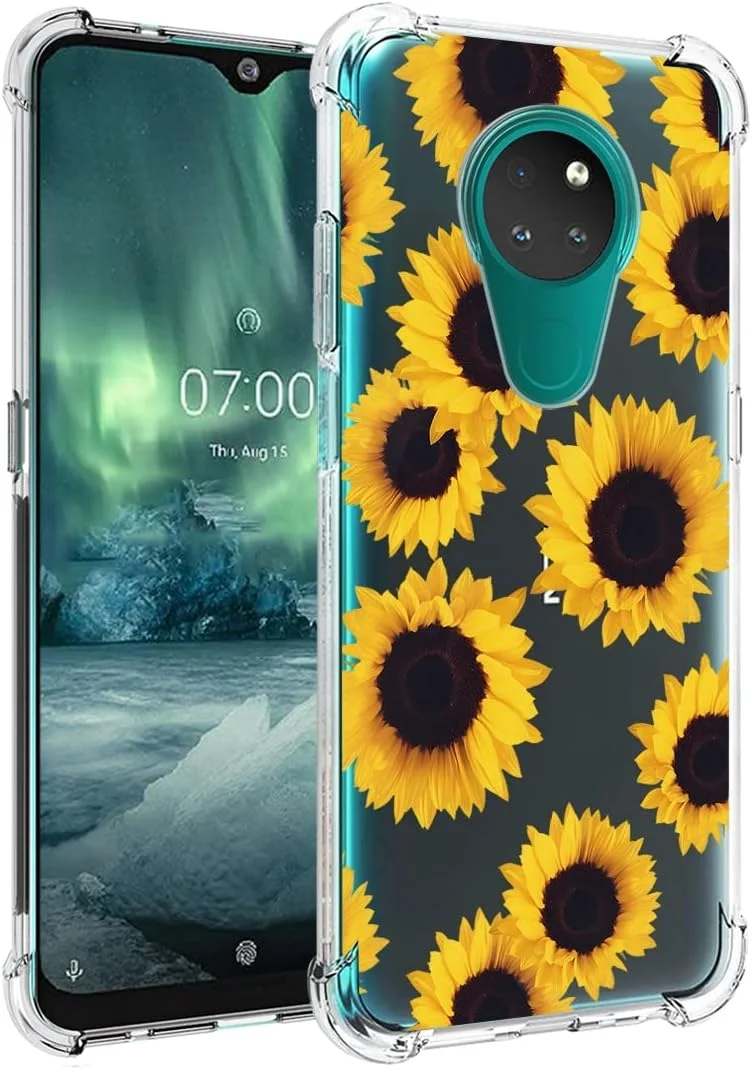 کاور یریبل برای گوشی نوکیا 6.2، کاور زیبا برای نوکیا 7.2 مدل TA-1193، کاور سیلیکونی ژله ای نرم و شفاف با محافظ بامپر برای گوشی نوکیا 7.2 (طرح آفتابگردان)