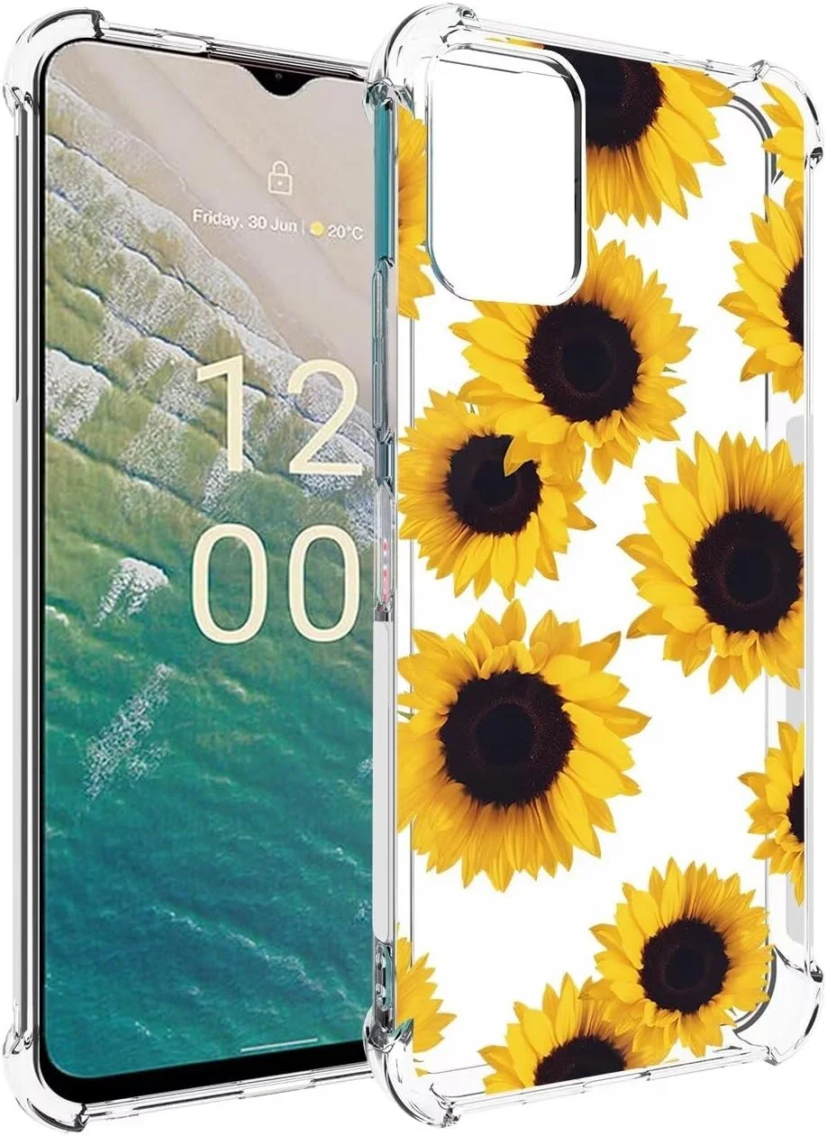 قاب گوشی برای نوکیا C32، قاب محافظ نازک، ضد ضربه، طرح گلدار شفاف، TPU نرم و انعطاف پذیر برای نوکیا C32 طرح آفتابگردان