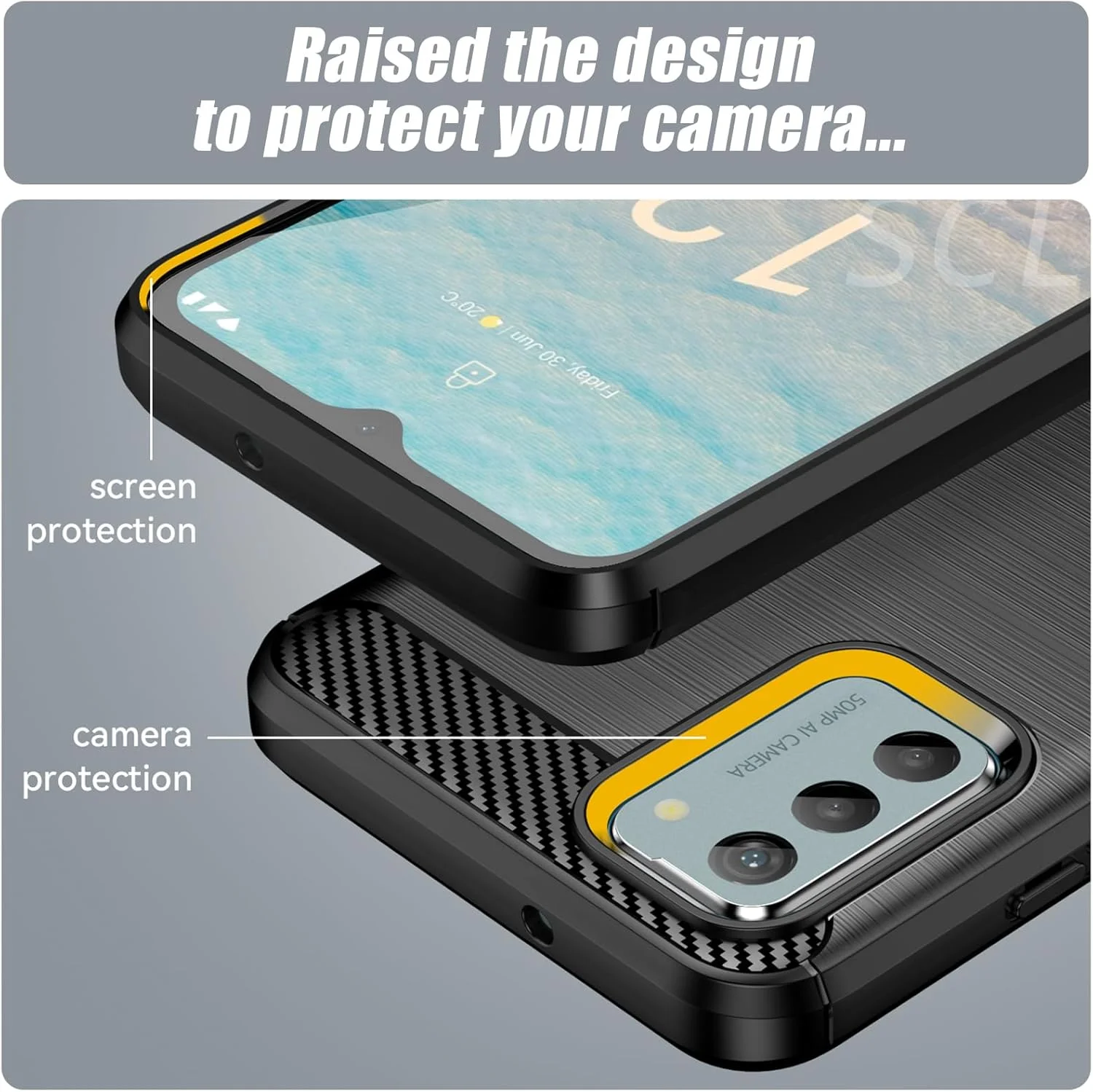 قاب محافظ گوشی نوکیا G42 مدل TailTech، پوشش TPU راه راه برس خورده [مشکی] با محافظت ضد ضربه، سازگار با نوکیا G42