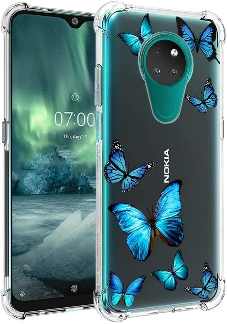 قاب گوشی برای نوکیا 6.2، قاب نوکیا 7.2 مدل TA-1193 دخترانه، محافظ پشتی TPU نرم و انعطاف پذیر با طرح شفاف و باریک ضد ضربه برای نوکیا 7.2 (طرح پروانه)