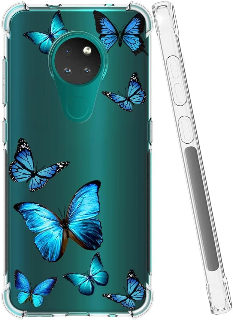 قاب گوشی برای نوکیا 6.2، قاب نوکیا 7.2 مدل TA-1193 دخترانه، محافظ پشتی TPU نرم و انعطاف پذیر با طرح شفاف و باریک ضد ضربه برای نوکیا 7.2 (طرح پروانه)