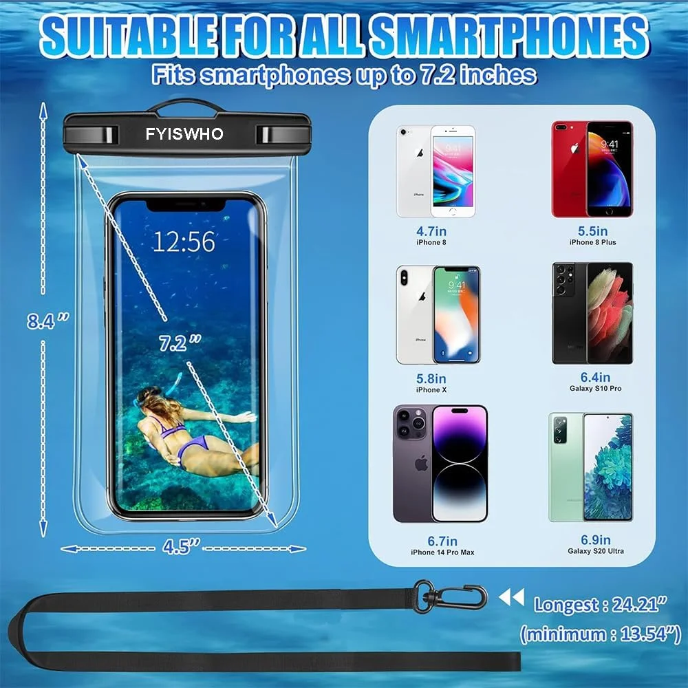 کیف ضد آب گوشی موبایل FYISWHO، شفاف، کیف موبایل ضد آب زیر آب برای نوکیا 950 640 XL 540 550 650، کیف ضد آب برای نوکیا 5.4 5.3 5.1 4.2 3.4 3.2 3.1 3 2.4 2.3 2.2 2.1 2 1.4 1.3 1