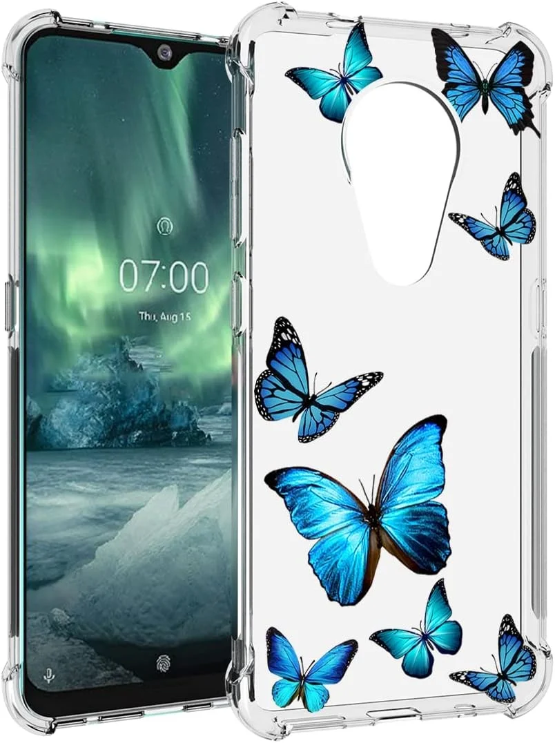 قاب گوشی برای نوکیا 6.2، قاب نوکیا 7.2 مدل TA-1193 دخترانه، محافظ پشتی TPU نرم و انعطاف پذیر با طرح شفاف و باریک ضد ضربه برای نوکیا 7.2 (طرح پروانه)
