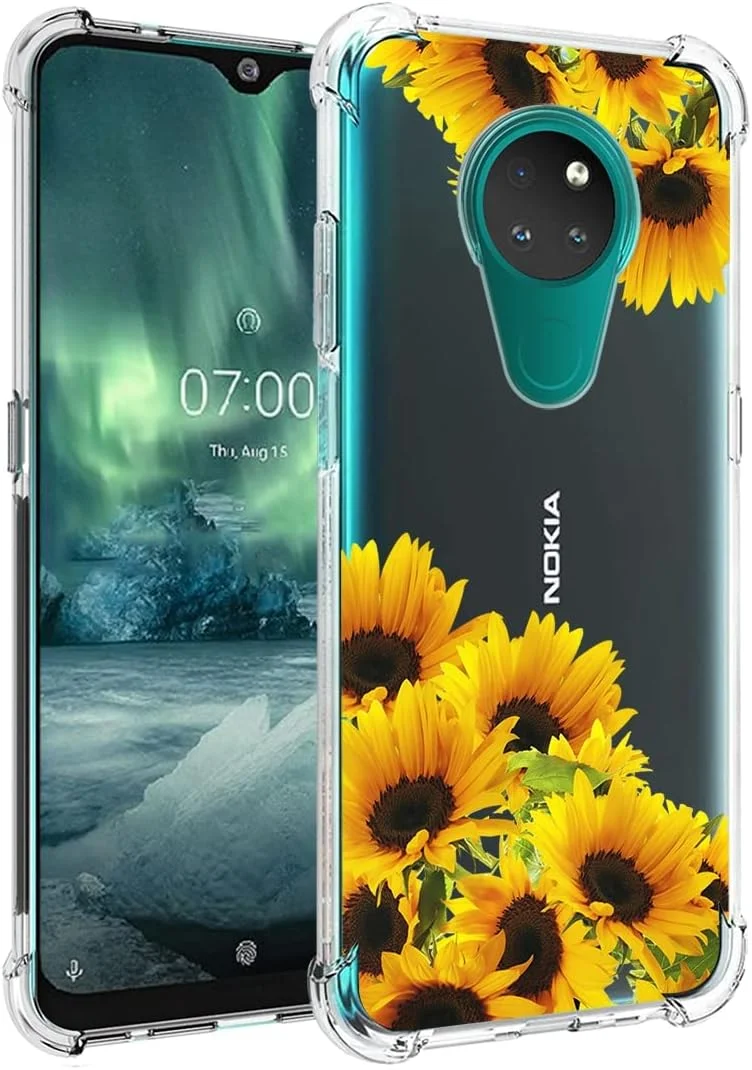قاب گوشی برای نوکیا 6.2، قاب گوشی نوکیا 7.2 مدل TA-1193 برای دختران، کاور محافظ پشتی TPU نرم و انعطاف پذیر با طرح ضد ضربه و باریک برای نوکیا 7.2 (آفتابگردان)