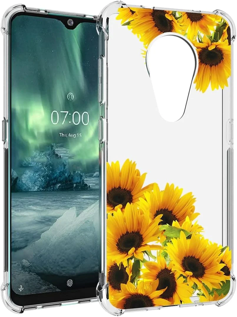 قاب گوشی برای نوکیا 6.2، قاب گوشی نوکیا 7.2 مدل TA-1193 برای دختران، کاور محافظ پشتی TPU نرم و انعطاف پذیر با طرح ضد ضربه و باریک برای نوکیا 7.2 (آفتابگردان)