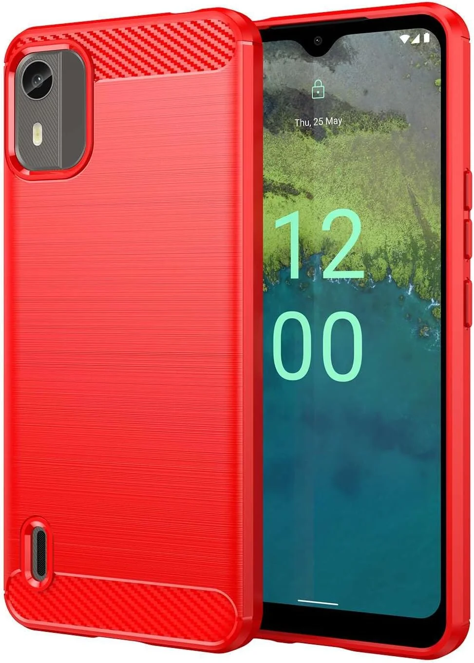 قاب گوشی موبایل برای نوکیا C12، فیبر کربن تصفیه شده، ضد ضربه، ضد اثر انگشت، محافظت کامل