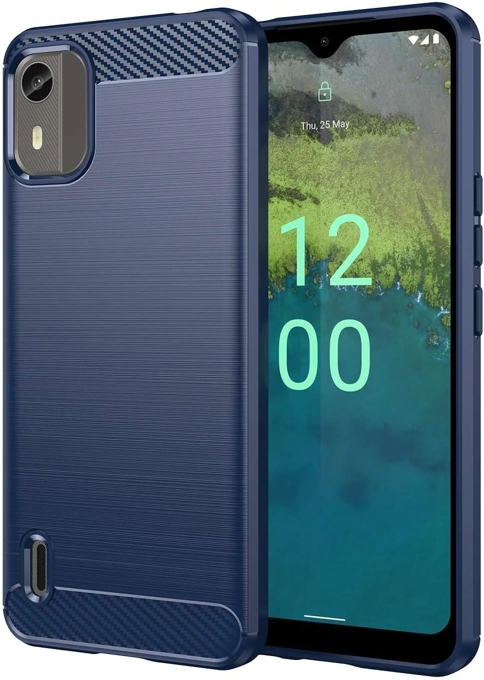 قاب گوشی موبایل برای نوکیا C12 پلاس، فیبر کربن تصفیه شده، ضد ضربه، ضد اثر انگشت، محافظت کامل