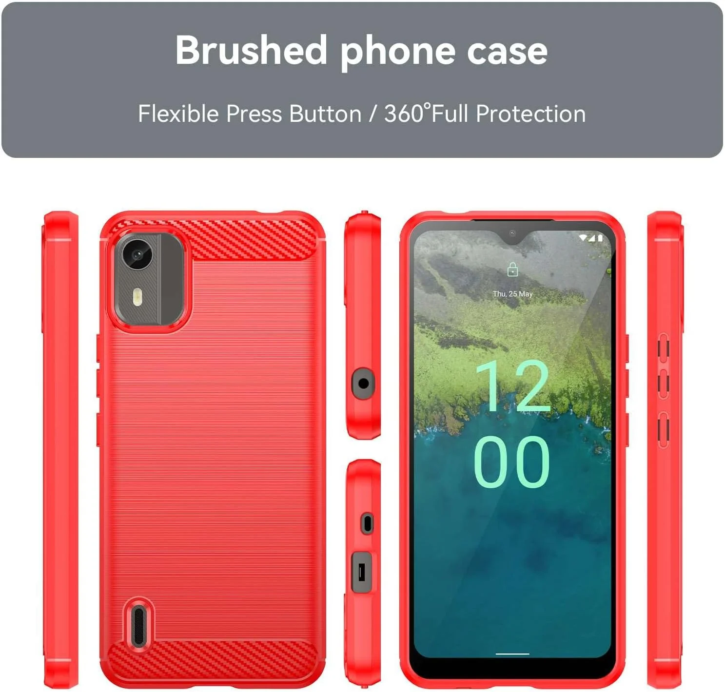 قاب گوشی موبایل برای نوکیا C12، فیبر کربن تصفیه شده، ضد ضربه، ضد اثر انگشت، محافظت کامل