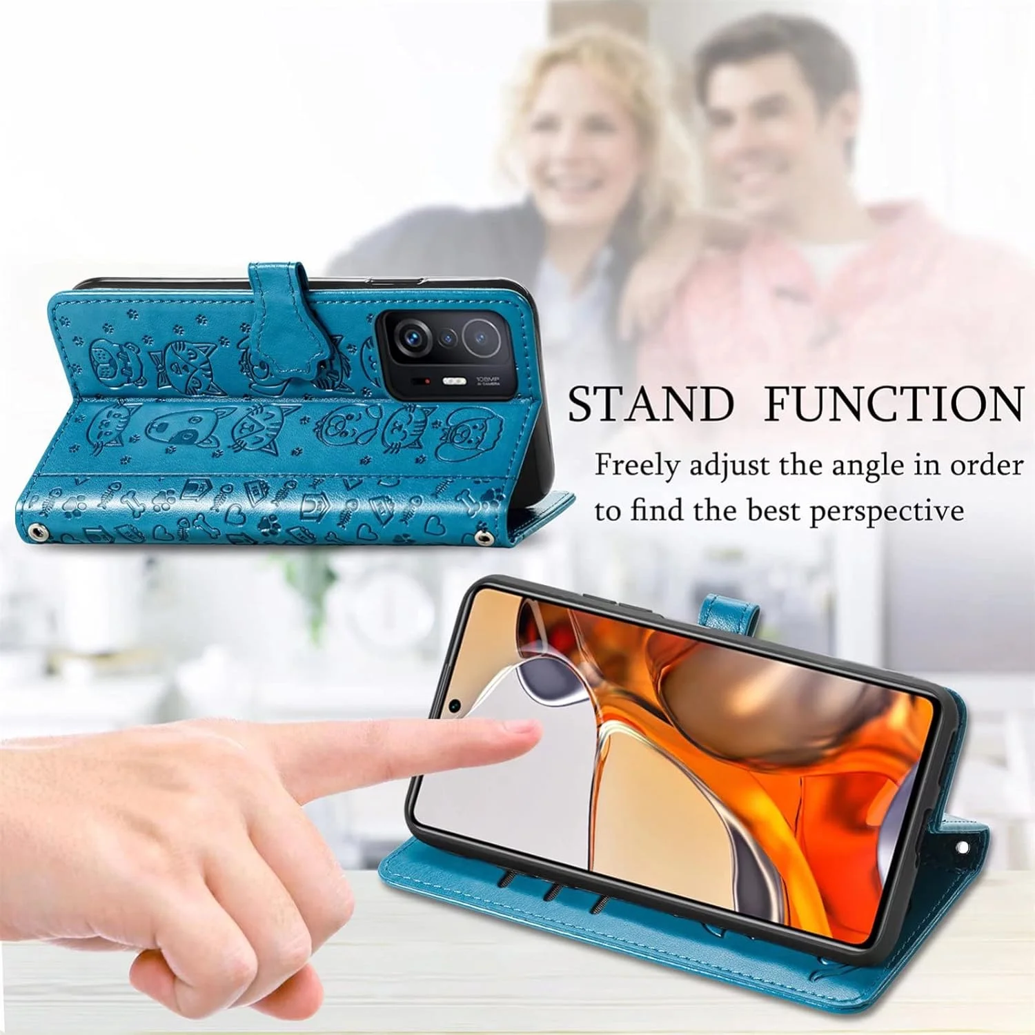 کاور گوشی نوکیا C12، دارای جای کارت، پایه نگهدارنده، TPU + چرم PU، کاور محافظ تاشو برای نوکیا C12 (آبی)