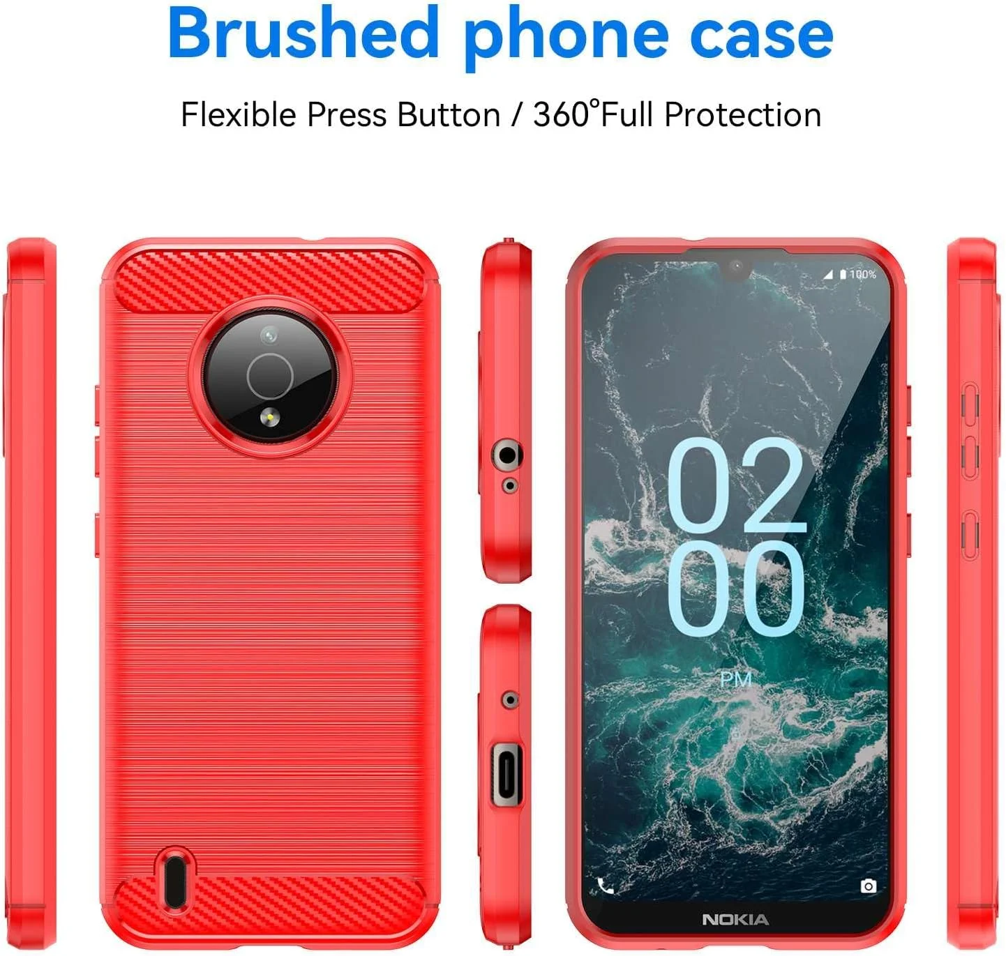 قاب گوشی موبایل برای نوکیا C200، فیبر کربن تصفیه شده، ضد افتادن، ضد اثر انگشت، محافظت کامل - قرمز