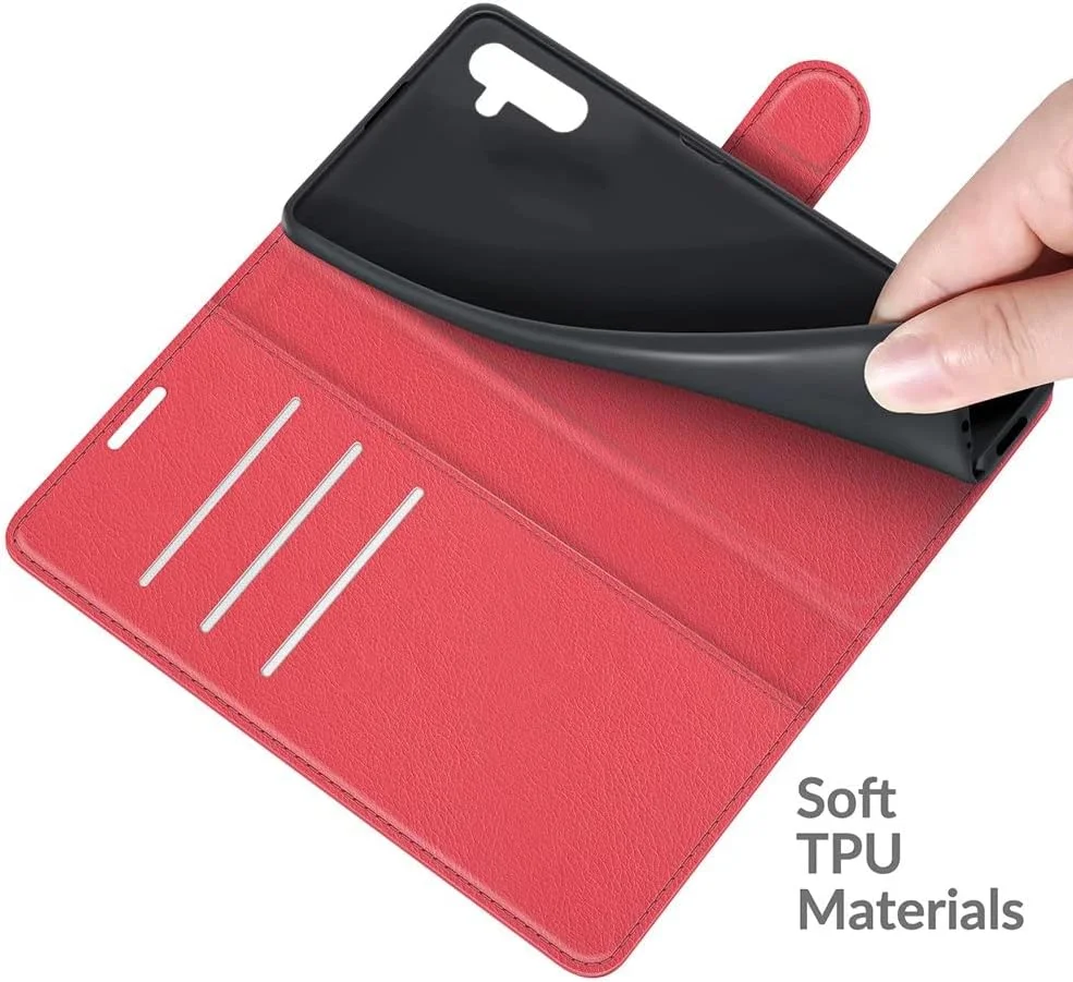 کاور گوشی نوکیا C12، دارای جای کارت، پایه نگهدارنده، TPU + چرم PU، کاور محافظ تاشو برای نوکیا C12. (قرمز)