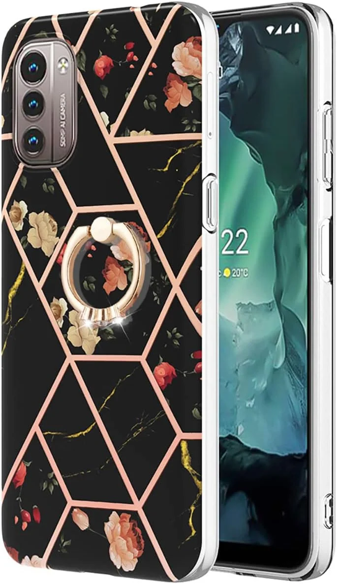 کاور گوشی موبایل Monwutong مناسب برای نوکیا G21 و G11، طرح گل مرمر IMD، کاور باریک و شیک دخترانه به همراه حلقه فلزی چرخان، مدل YBHD گل مشکی کاور گوشی موبایل Monwutong مناسب برای نوکیا G21 و G11، طرح گل مرمر IMD، کاور باریک و شیک دخترانه به همراه حلقه فلزی چرخان، مدل YBHD گل مشکی