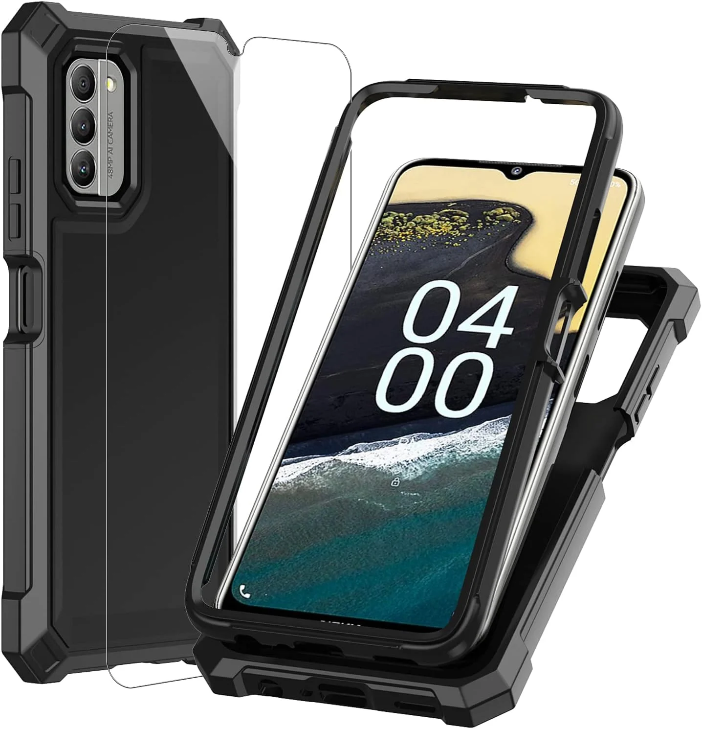 قاب گوشی Ailiber برای نوکیا G400، قاب نوکیا G400 به همراه محافظ صفحه نمایش، ساختار محافظتی 2 لایه، ضربه گیر TPU در گوشه‌ها، پوشش محافظتی تمام بدنه مقاوم برای نوکیا G400 - مشکی