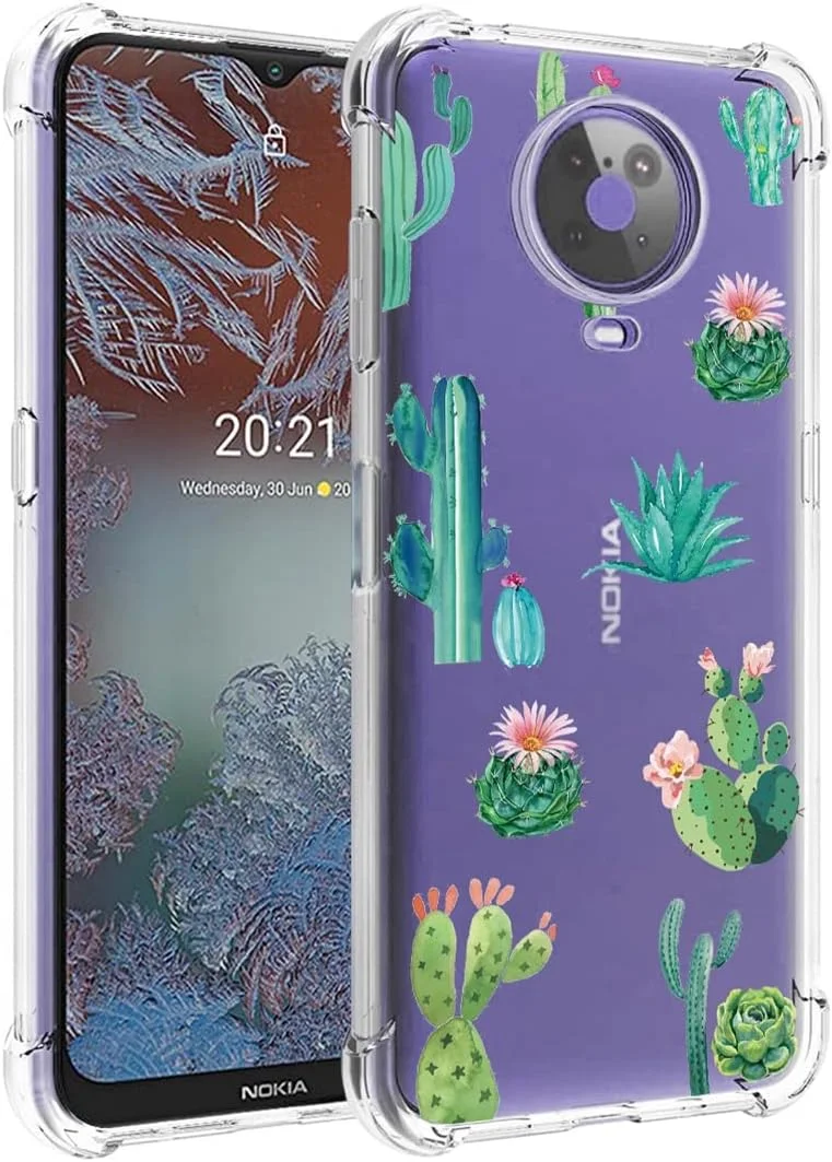 قاب گوشی یودیو مناسب برای نوکیا G10 مدل TA-1334 و نوکیا G20 مدل TA-1336، مناسب دختران و بانوان، کاور محافظ TPU نرم و شفاف برای نوکیا G10/G20 (کاکتوس)