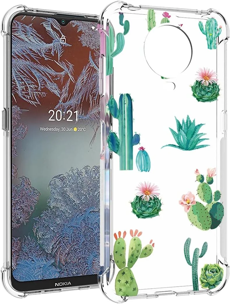 قاب گوشی یودیو مناسب برای نوکیا G10 مدل TA-1334 و نوکیا G20 مدل TA-1336، مناسب دختران و بانوان، کاور محافظ TPU نرم و شفاف برای نوکیا G10/G20 (کاکتوس)