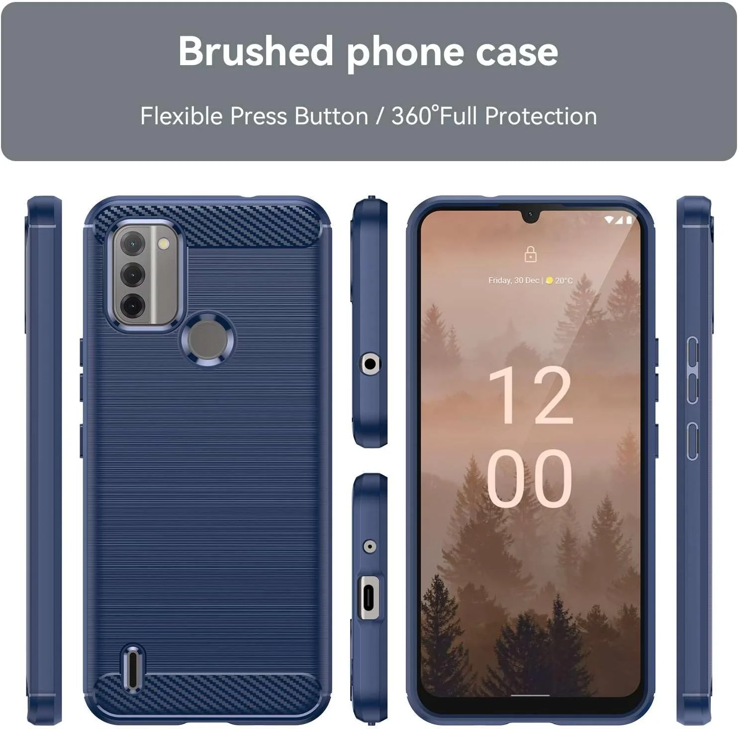 قاب گوشی موبایل برای نوکیا C31 5G، فیبر کربن تصفیه شده، ضد ضربه، ضد اثر انگشت، محافظت کامل