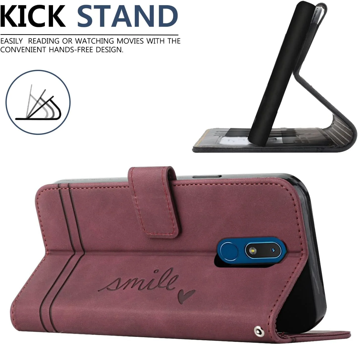 کیف محافظ چرمی تاشو Lihondar سازگار با نوکیا C3، دارای جای کارت، قفل مغناطیسی و پایه نگهدارنده [ضد ضربه TPU]، رنگ قرمز