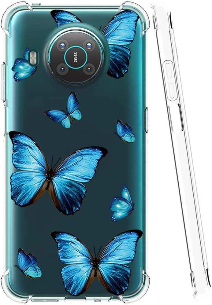 قاب محافظ گوشی نوکیا X10، قاب محافظ نوکیا X20 مدل TA-1332 TA-1341 طرح زیبا، کاور سیلیکونی ژله ای نرم و شفاف با ضربه گیر انعطاف پذیر برای گوشی نوکیا X10/X20 (پروانه آبی)