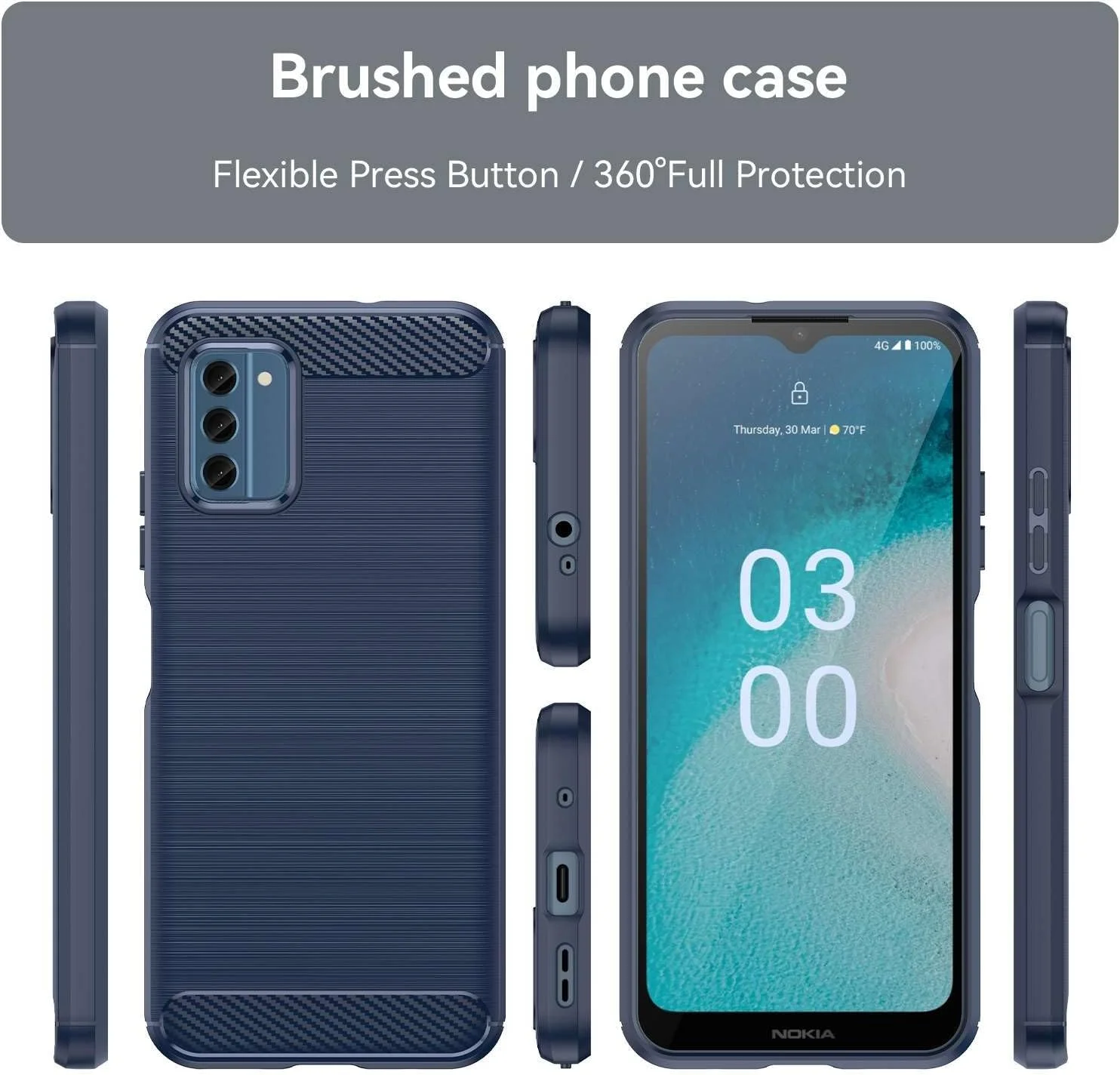 قاب گوشی موبایل برای نوکیا C300، فیبر کربن تصفیه شده، ضد افتادن، ضد اثر انگشت، محافظت کامل - آبی